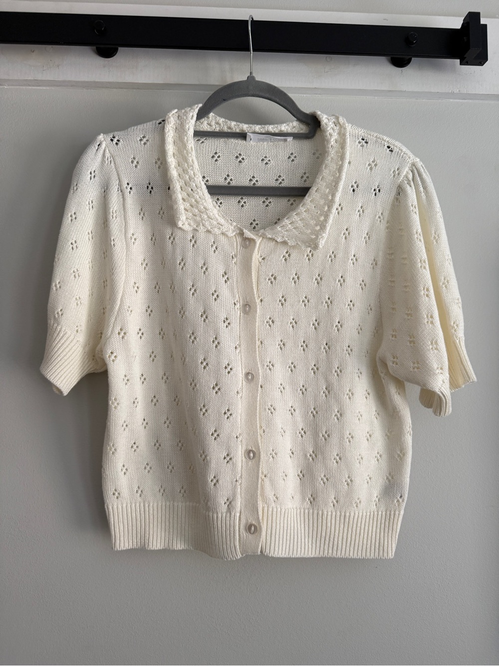 Double Zero Cream Knit Eyelet Pointelle Blouse